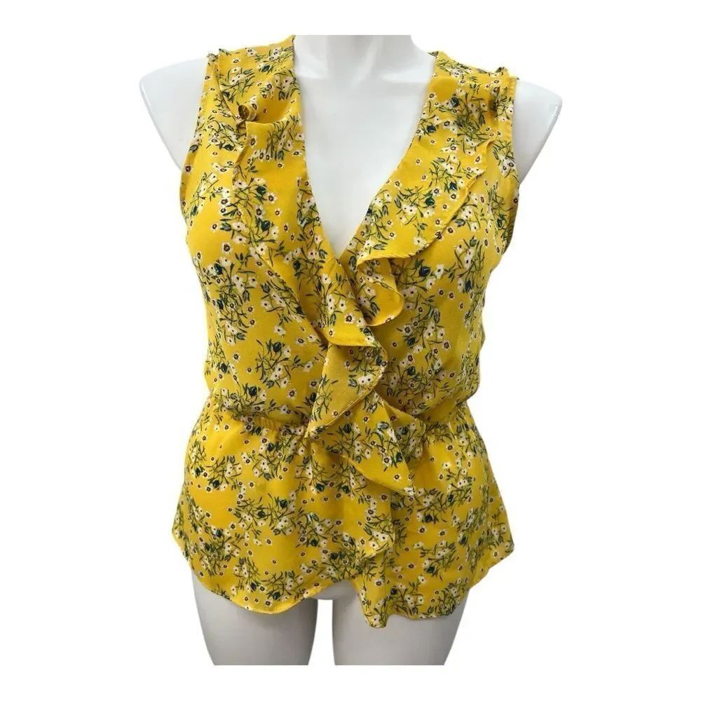 Max Studio Yellow Ruffled Tie Back Blouse